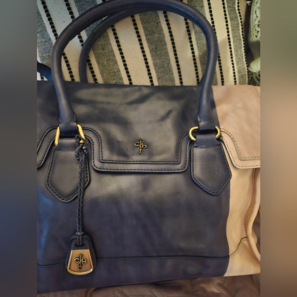 Cole Hann Leather Brooke Flap Deconstructed Tote Blue/Smoke NWT Flaw N Pic - Picture 11 of 16